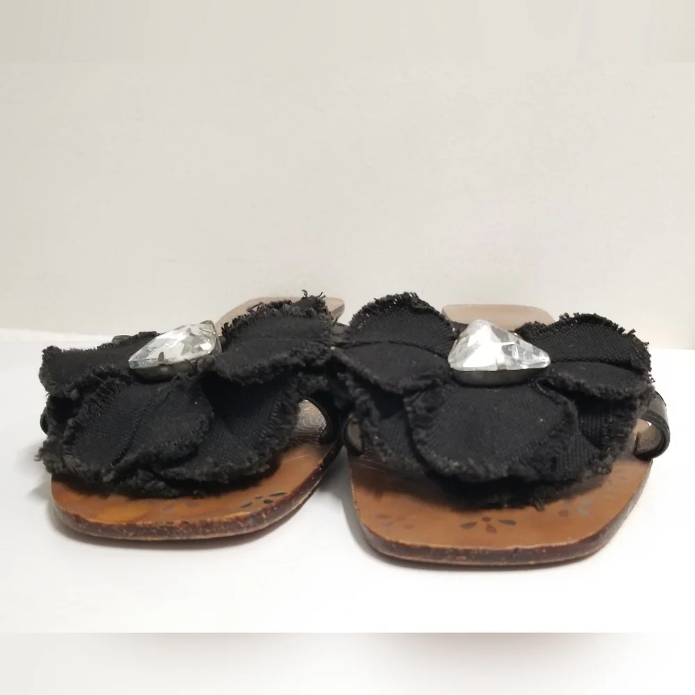 Kate Spade DASHER Leather Slide Sandal with Floral & Rhinestone Detail Sz 9½